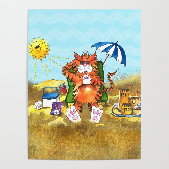Cat at the Beach Poster