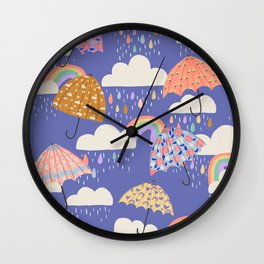 Spring Rain with Umbrellas Wall Clock