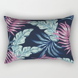 Blue and Pink Summer Tropical Resort Monstera Plants Rectangular Pillow