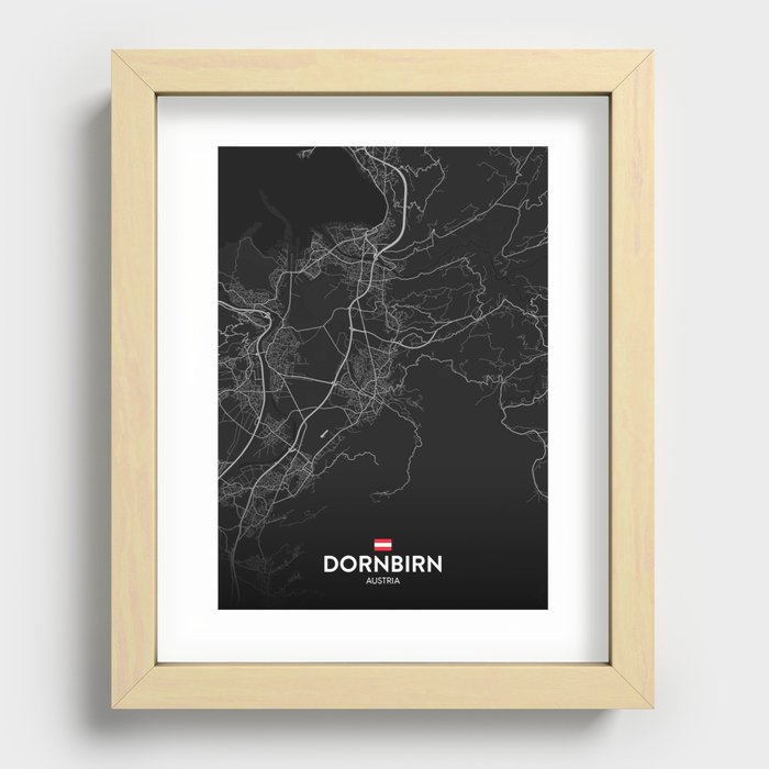 Dornbirn, Austria - Dark City Map Recessed Framed Print