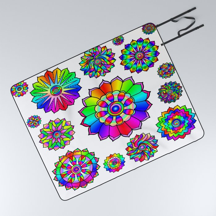Rainbow Psychedelic Floral Power Pattern Picnic Blanket