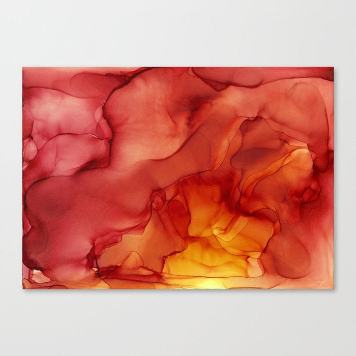Red Sunset Abstract Ink Painting Red Orange Yellow Flame Canvas Print