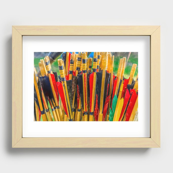 Colorful shafts of wooden arrows Recessed Framed Print