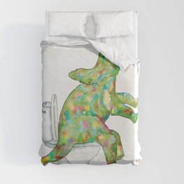  Triceratops in the bathroom dinosaur painting watercolour Duvet Cover