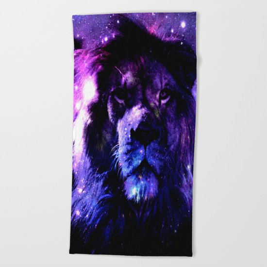 Lion leo purple Beach Towel