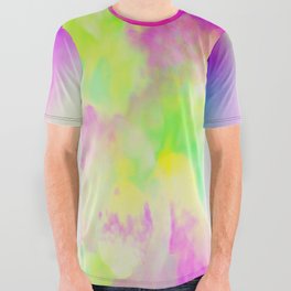 Abstract Artistic Neon Pink Teal Yellow Watercolor Paint Bokech All Over Graphic Tee