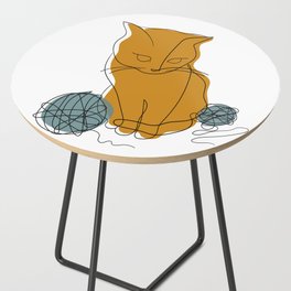 Cat with yarn line art Side Table