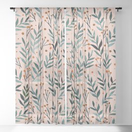 Festive watercolor branches - beige, teal and orange  Sheer Curtain
