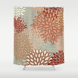 Festive, Floral Prints, Green, Terracotta, Red, Coloured Prints Shower Curtain