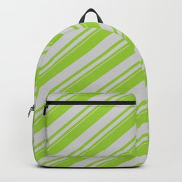 [ Thumbnail: Green & Light Grey Colored Lined Pattern Backpack ]