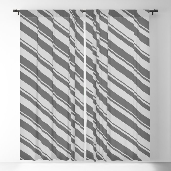 Dim Gray & Light Gray Colored Lines Pattern Blackout Curtain