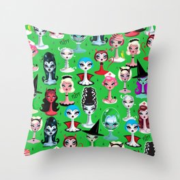 Spooky Dolls on Green Throw Pillow