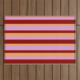 [ Thumbnail: Plum, Dark Red, and Brown Colored Lined Pattern Outdoor Rug ]