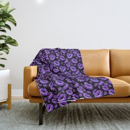 Two Kisses Collided Luscious Lilac Colored Lips Pattern Throw Blanket