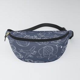 Navy Blue and White Toys Outline Pattern Fanny Pack