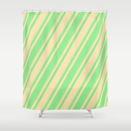 [ Thumbnail: Beige and Light Green Colored Lines Pattern Shower Curtain ]