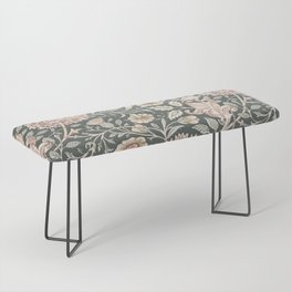 William Morris Double Bough Dark Green & Pink Floral Bench
