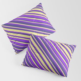 [ Thumbnail: Purple, Dark Slate Blue, and Tan Colored Striped Pattern Pillow Sham ]