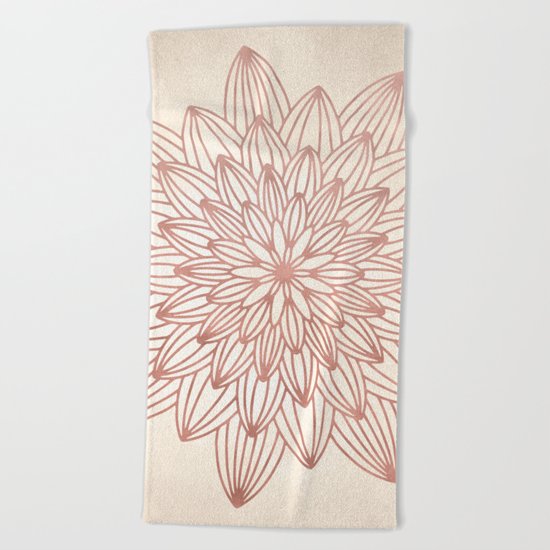 Mandala Blossom Rose Gold on Cream Beach Towel