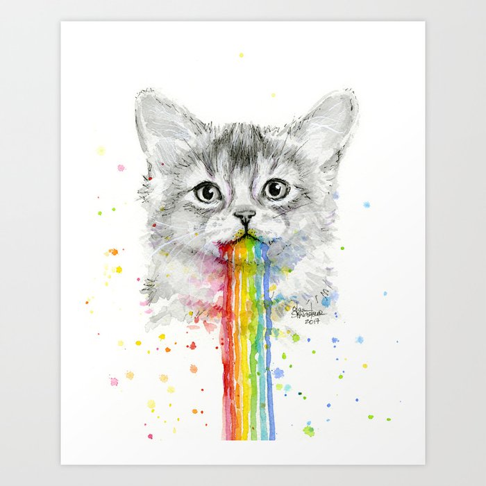 Kitten Puking Rainbows Cat Rainbow Vomit Art Print