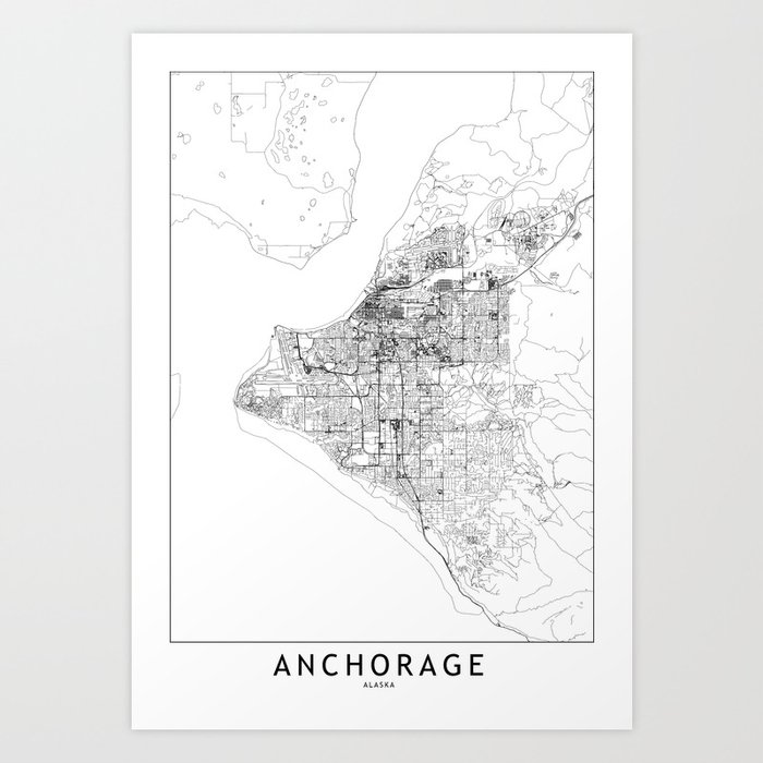 Anchorage White Map Art Print