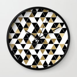Modern Black, White, and Faux Gold Triangles Wall Clock