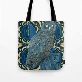 Owl on moon and stars pattern background Tote Bag
