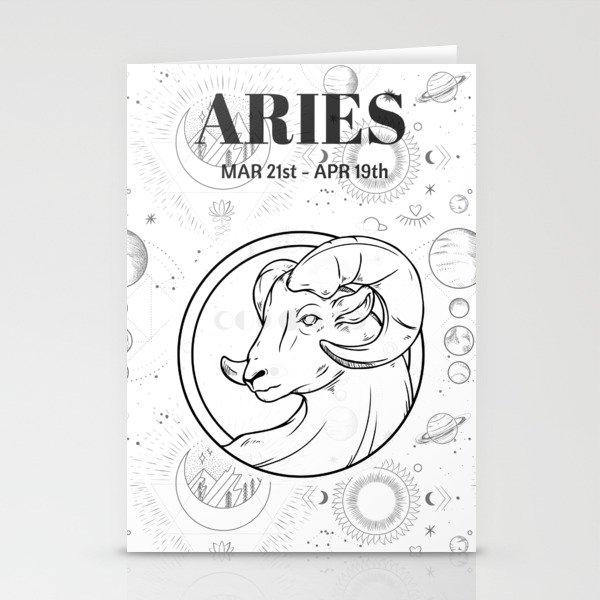 Aries Star Sign (Black and White) Stationery Cards