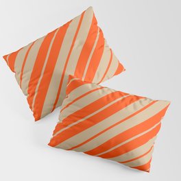 [ Thumbnail: Red & Tan Colored Stripes/Lines Pattern Pillow Sham ]