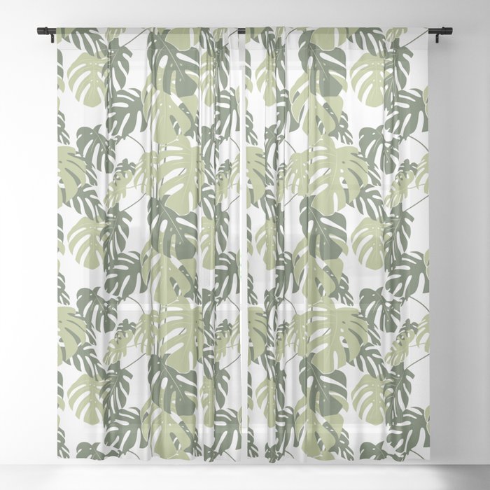 Tropical Monstera Leaves Sheer Curtain