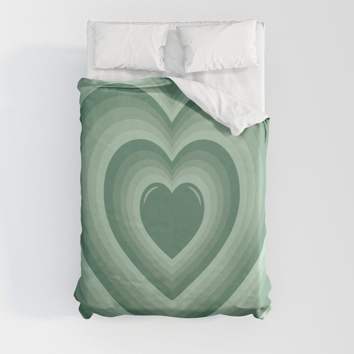 Peace - Groovy y2k hearts sage Duvet Cover