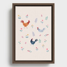 Little Hens (ivory) Framed Canvas