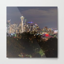 The Light Fantastic - Seattle Skyline Night Panorama Metal Print