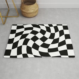 Large Checkerboard - Black & White - Swirl Area & Throw Rug