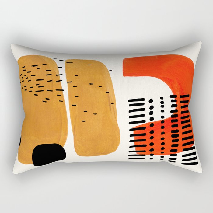 Mid Century Modern Abstract Minimalist Retro Vintage Style Fun Playful Ochre Yellow Ochre Orange  Rectangular Pillow