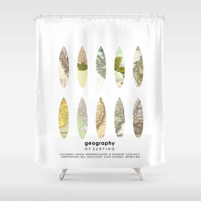 Geography of surfing Shower Curtain