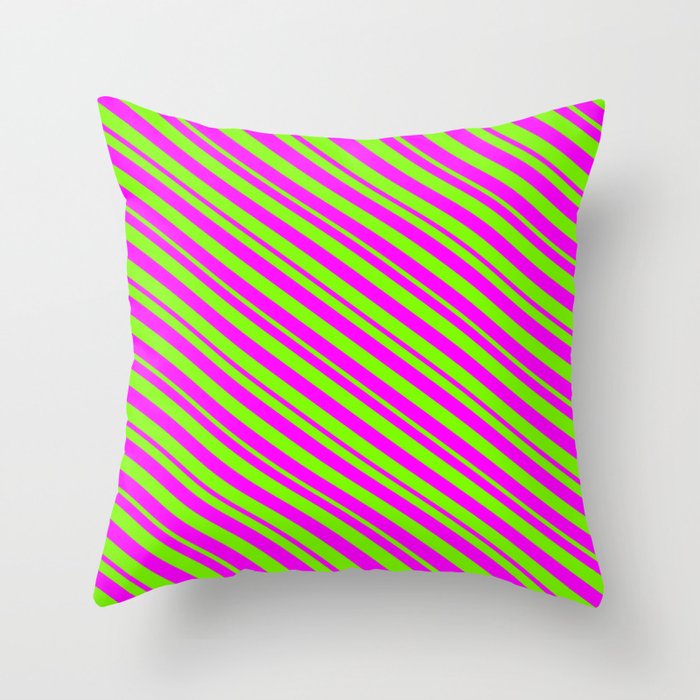 Fuchsia and Green Colored Striped/Lined Pattern Throw Pillow