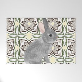 Cute bunny on gentle yellow pattern Welcome Mat