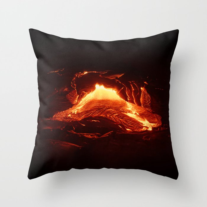 Details of an active lava flow, hot magma emerges from a crack in the earth Throw Pillow