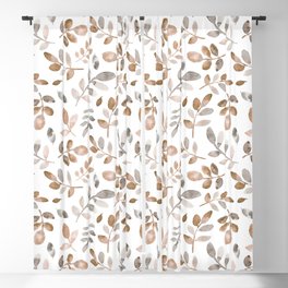 Watercolor brown fall autumn leaves floral Blackout Curtain