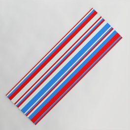 [ Thumbnail: Blue, Red & Mint Cream Colored Stripes Pattern Yoga Mat ]