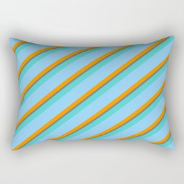 [ Thumbnail: Light Sky Blue, Dark Orange, Dim Grey & Turquoise Colored Striped Pattern Rectangular Pillow ]