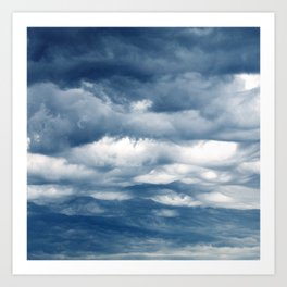 Turquoise-Teal Clouds Over Blue-Shadow Mountains  Art Print