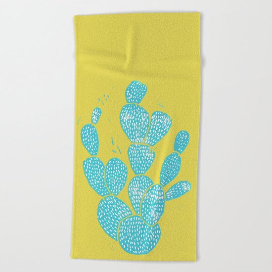 Linocut Cactus #1 Desert Blue Beach Towel