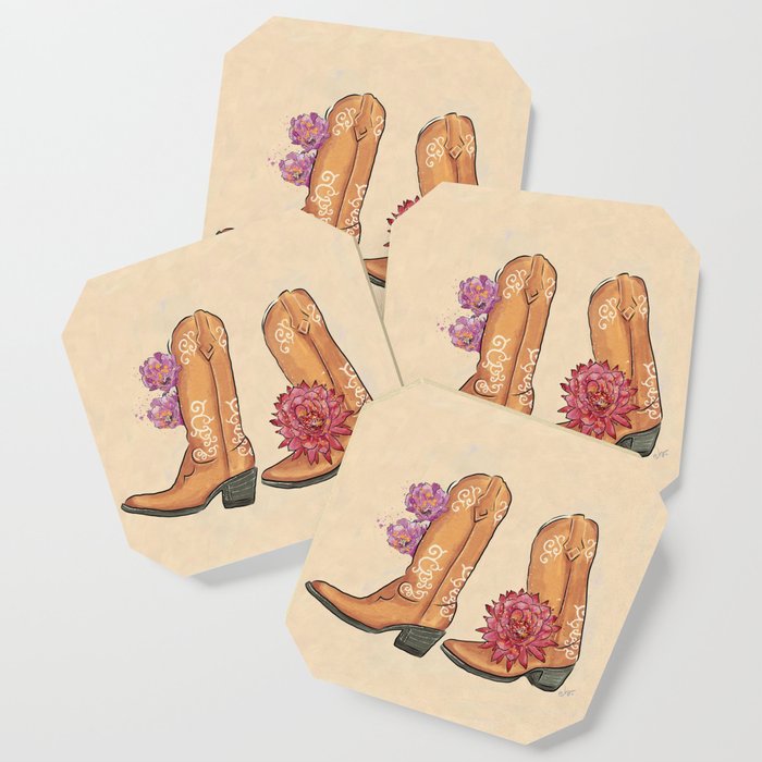 Boots Traveler Succulent Desert Flower_Lavendula Lavender & Crimson Red palette _ watercolor shoes Coaster