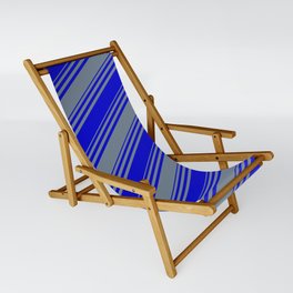 [ Thumbnail: Blue & Slate Gray Colored Stripes Pattern Sling Chair ]