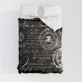 White Vintage Handwriting on Black Comforter