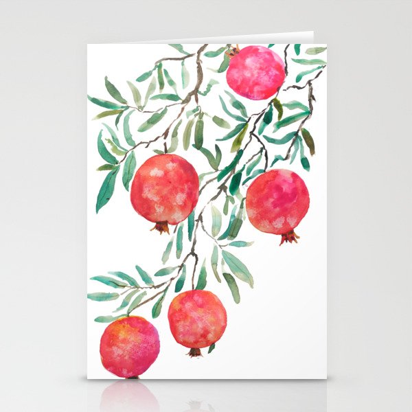 red pomegranate watercolor Stationery Cards