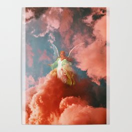 Angel in Clouds Pink Sunset Poster