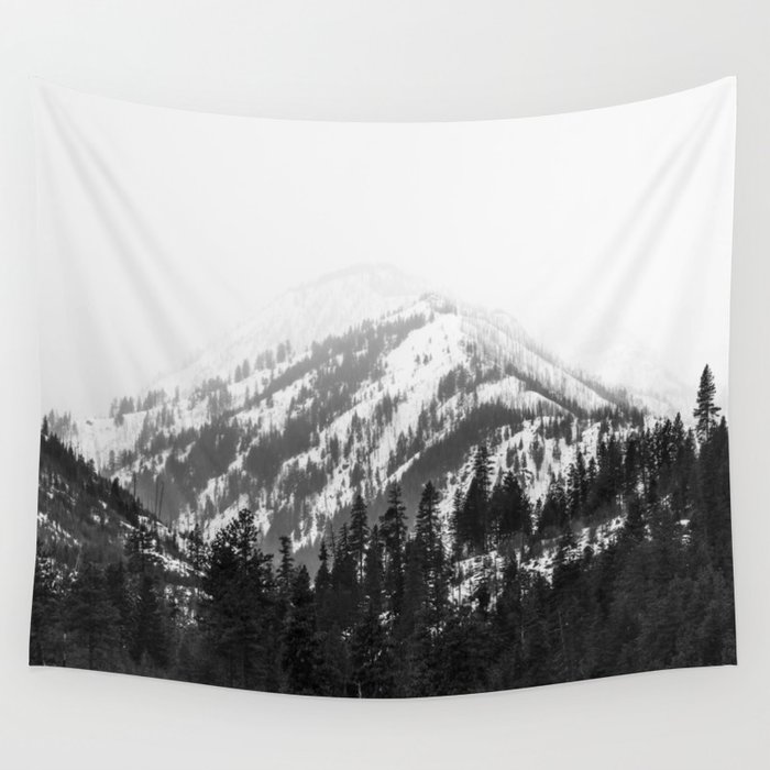Fading Mountain Winter - Snow Capped Nature Photography Wall Tapestry